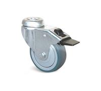 Roulette Uniroll caoutchouc grise à trou central pivotante + frein 75mm - GUITEL HERVIEU - 840082