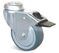 Roulette Uniroll caoutchouc grise à trou central pivotante + frein 75mm - GUITEL HERVIEU - 840082 G