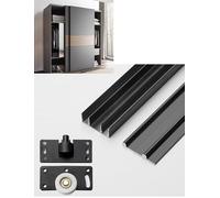 Roulettes coulissantes à 3 rails, capacité de 27 kg, réglables, for portes de placard/armoire/vitrées, kit de remplacement for rails supérieur et inférieur avec système de(Black,1.1meter/3.6ft)