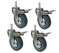 Roulettes de chaise, roulettes pivotantes, robustes, meuble, industrielles remplacement, bleues, en polyuréthane, lot 4, capacité maximale 270 kg, avec tige filetée (frein, 3 po M10)(Brake,4in M12)