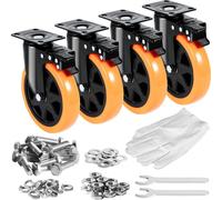 Roulettes de meuble, lot de 4 roulettes pivotantes en PVC φ152,4mm Roulettes de 1.270kg de capacité de charge Roulettes de transport avec freins A/B Roulettes de coffre pivotant sur 360° Roulettes pou