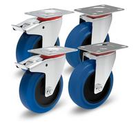 Roulettes de transport avec frein - 80 mm - Roulettes pivotantes en caoutchouc - Pour planche à roulettes, atelier, meubles lourds, meubles en palettes, chariot, armoire à fumer, chariot à outils