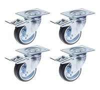 Roulettes en caoutchouc de 80 mm (3 pouces), pivotantes avec frein, capacité de charge élevée (280 kg), lot de 4