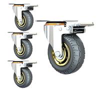 Roulettes en Caoutchouc Solide 4 Pièces,Roulette Pivotante Industrielle,Avec roulettes De Chariot À Frein,Roulettes Robustes,Pour Établi De Bricolage De Meubles,Charge Jusqu'à 1000 Kg,5in-4W