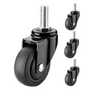 Roulettes noires, roulettes pivotantes à tige filetée, lot de 4 roulettes en caoutchouc pour meubles, roulettes à tige à verrouillage total (diamètre de la tige 6/8/10 mm), M10-4nobrakes