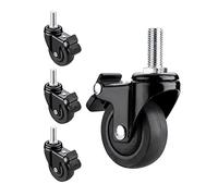 Roulettes noires, roulettes pivotantes à tige filetée, lot de 4 roulettes en caoutchouc pour meubles, roulettes à tige à verrouillage total (diamètre de la tige 6/8/10 mm), M10-4brakes
