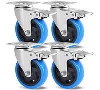 Roulettes Pivotantes 100 mm, Pack de 4, Charge Lourde avec Frein, Jusqu'à 600 kg, Caoutchouc Anti-Bruit, Parquet, Béton, Moquette, Rotation 360° Fluide, pour Meubles, Ateliers, Chariots Industriels