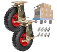 Roulettes Pivotantes 2pcs, Industrielle Pneu Gonflable Ø 200/250mm, Roues En Caoutchouc, Rotation De 360 °, Doubles Roulements, Roues De Remplacement Avec Plateau Supérieur Et Freins