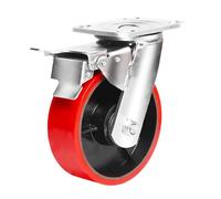 roulettes Pivotantes 4/5/6/8 Pouces, Robustes/industrielles/Freins/Fixes/Noyau De Fer Rouge Polyuréthane, roulettes De Rechange pour Chariot/Table/vitrine, 1pcs Brake, 125mm/5inch