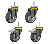 Roulettes pivotantes, 4 roulettes industrielles, roulettes de chariot en caoutchouc TPR, avec double verrouillage de sécurité, roulement silencieux 6202, tige filetée M12 x 30 mm, pour mobil