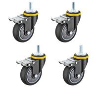 Roulettes pivotantes, 4 roulettes industrielles, roulettes de chariot en caoutchouc TPR, avec double verrouillage de sécurité, roulement silencieux 6202, tige filetée M12 x 30 mm, pour mobil