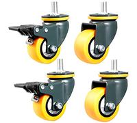 Roulettes pivotantes à plaque 16 pouces/50 mm, filetage M8, avec frein, silencieuses et anti-poussière, en polyuréthane, charge 160 kg, pour chaise de bureau, table, chariot, jaune, 2 pouces