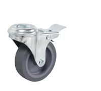 Roulettes pivotantes à trou de boulon 75 mm en TPR et fer zingué 24 pcs avec freins, capacité 45 kg, pour chariot, diable, transpalette, manutention, stockage, atelier, industrie