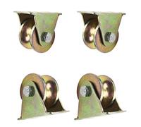 Roulettes pivotantes en acier à 4 rainures U, roues rigides robustes, poulie tube rond, roue directionnelle double roulement(60mm/2.5in)