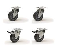 Roulettes pivotantes et pivotantes à frein en caoutchouc gris 75 mm - 180 Kg - ROUES-ET-ROULETTES.COM