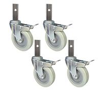 Roulettes pivotantes, roues pivotantes robustes, roues Puers pour meubles, chariot de cuisine pivotant de 4 pouces, diamètre du tube carré 23 mm, capacité de charge 210 kg, 4 pièces/frein/45