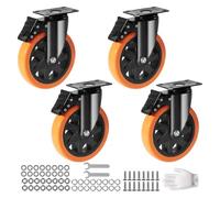 Roulettes Pour Meubles 2-6in PVC Furniture Caster Wheels Set Of 4 Swivel Plate Casters With Security A/B Lock Non-Marking For Cart Workbench