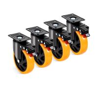 Roulettes Pour Meubles Caster Wheels, 5-inch Swivel Plate Casters, Set Of 4, With Security A/B Locking No Noise PVC Wheels, Heavy Duty 450 Lbs Lo