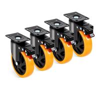 Roulettes Pour Meubles Caster Wheels, 5-inch Swivel Plate Casters, Set Of 4, With Security A/B Locking No Noise PVC Wheels, Heavy Duty 450 Lbs Lo