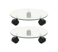 Roulettes pour Plantes, Lot de 2, Verre Trempé, 28 cm Rond, Support à Roulettes avec Roulette Pivotante 360° 245691