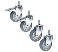 Roulettes Remplacement 75mm 100mm 125mm Roulette À Tige Pivotante M14 M16 M20x30mm Filetée, Paquet De 4 Jeu De Roulettes - 2 Avec Freins, 2 Sans Freins - Roulette De Chariot En Caoutchouc