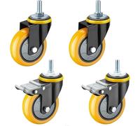 roulettes, Roulette robuste, 4 roulettes pivotantes industrielles, roulette de meuble en polyuréthane jaune, avec double verrouillage sécurité, roulement silencieux, tige filetée M12 x 30 mm