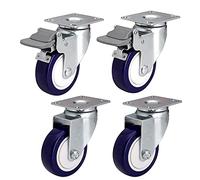 Roulettes, roulettes de meubles, Lot de 4 chariots transport industriel en PU silencieux, capacité charge 500 kg, avec plaque pivotante et frein, 2,5 pouces, 3/4(4inch 2brake+2swivel)
