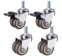 roulettes, Roulettes pivotantes à double roue avec tige filetée M12x25mm, roues en caoutchouc, lot de 4, plusieurs tailles(Brake+universal,38mm/1.5in)