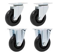 Roulettes, Roulettes pivotantes robustes en polypropylène, plaque 360 degrés, silencieuses, remplacement for chariot, meuble, établi, double roulement, lot de 4, frein, 100 mm(Stand+Universal,100Mm)