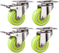 Roulettes, Roulettes robustes, lot de 4 roulettes pivotantes en métal, PU , roue meuble verte, support acier inoxydable 304, avec plaque supérieure à 360 °, capacité charge 231 lb(Universal+brake,2in)