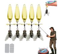 Roumant Metal Propeller Fishing Lure for Catching Fish, 5PCS 3D Bionic Swimming Bait with Floating Rotating Tail, Spinning Blade Bass Trout Lure for All Kinds of Fish (Gold, Small)