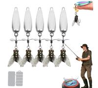 Roumant Metal Propeller Fishing Lure for Catching Fish, 5PCS 3D Bionic Swimming Bait with Floating Rotating Tail, Spinning Blade Bass Trout Lure for All Kinds of Fish (Silver, Small)