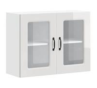 ROUMEI®Armoire murale de cuisine - Cabinet murale de cuisine/salon - avec porte vitrée ""Kalmar"" Bois d'ingénierie blanc brillant -