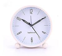 Round Alarm Clock Silent Pointer Metal Material Night Light for Student Children Home Decor Desktop Clock (Color : Black) (Beige)