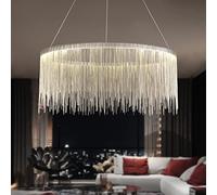 Round Aluminum Tassel Chandelier, LED Linear Ceiling Pendant Light Fixture for Dining Room Kitchen Island D60 x H35.5cm