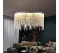 Round Aluminum Tassel Chandelier, LED Linear Ceiling Pendant Light Fixture for Dining Room Kitchen Island D60 x H35.5cm