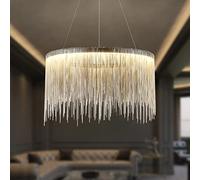 Round Aluminum Tassel Chandelier, LED Linear Ceiling Pendant Light Fixture for Dining Room Kitchen Island D60 x H35.5cm