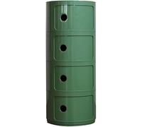 Round Bedside Table with 2/3/4 Drawers, Modern Small Stackable Side Table with Sliding Door, Versatile Storage Cabinet for Living Room, Bedroom(Medieval Green,4 Tier)