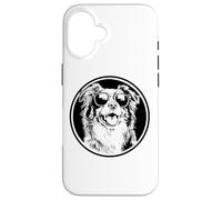 Round Black Logo Blue Merle Australian Shepherd Lover Coque pour iPhone 16