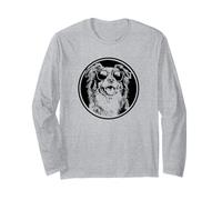 Round Black Logo Blue Merle Australian Shepherd Lover Manche Longue