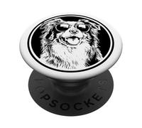 Round Black Logo Blue Merle Australian Shepherd Lover PopSockets PopGrip Adhésif