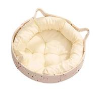 Round Cat Bed - Cute Cotton Rope Nest Design, with Anti-Slip Bottom Scratch Pad, Plush Pet Cushion for Kitten Sleeping, Indoor Calming Retreat for Puppy Small Dogs | for Home Decor Apartment Outdoor