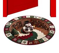 Round Christmas Carpet - Non-Slip Soft Mat - Optical Illusion Décoration | Indoor Christmas Rugs for Indoor Living Room Home Door Staircase Area Floor City Hamlet Cave Bar Advent
