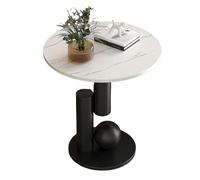 Round Coffee Table, Side Table, Modern End Table with Metal Frame, Multifunctional Coffee Table Bedside Table for Living Room Bedroom Study(White+Black,60cm/23.62in)