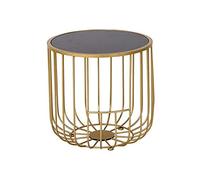 Round Coffee Table with Storage Gold Side Table for Living Room Modern End Table Bedroom Nightstand with Metal Basket Glass Table Top-40x39.5cm