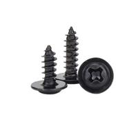 Round Cross Pan Flanged Head Wood Screws Lot de 100 vis autotaraudeuses noires M1.4-M1.7 à tête cylindrique Phillips avec rondelle, en acier au carbone(6mm,M1.7)