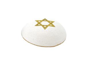 Round Designs Kippa Blanc et Or Étoile de David 16 cm de Diamètre - Importée d'Israël - Signe de Respect et Vérité pour G-D - Figurine Juive