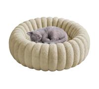 Round Dog Bed - Raised Edge Soft Warm Plush Sleeping Mattress Use | Chien Donut Lit Chiot Senior Chaton Intérieur Extérieur Sol Lit Chenil Couch Voyage Voiture Maison