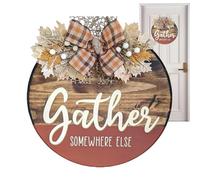 Round Door Wreaths, Fall Thanksgiving Wooden Door Sign Decor, Rustic Hanging Decoration with Waterproof Coating, Home Seasonal Display for Window, Porch, Farmhouse, Wall, Livingroom