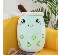 (round eyes,green)35cm Cute Boba Milk Tea Plushie Toy Soft Stuffed Apple Pink Strawberry Taste Milk Tea Hug Pillow Balls Bubo Tea Cup Cushion